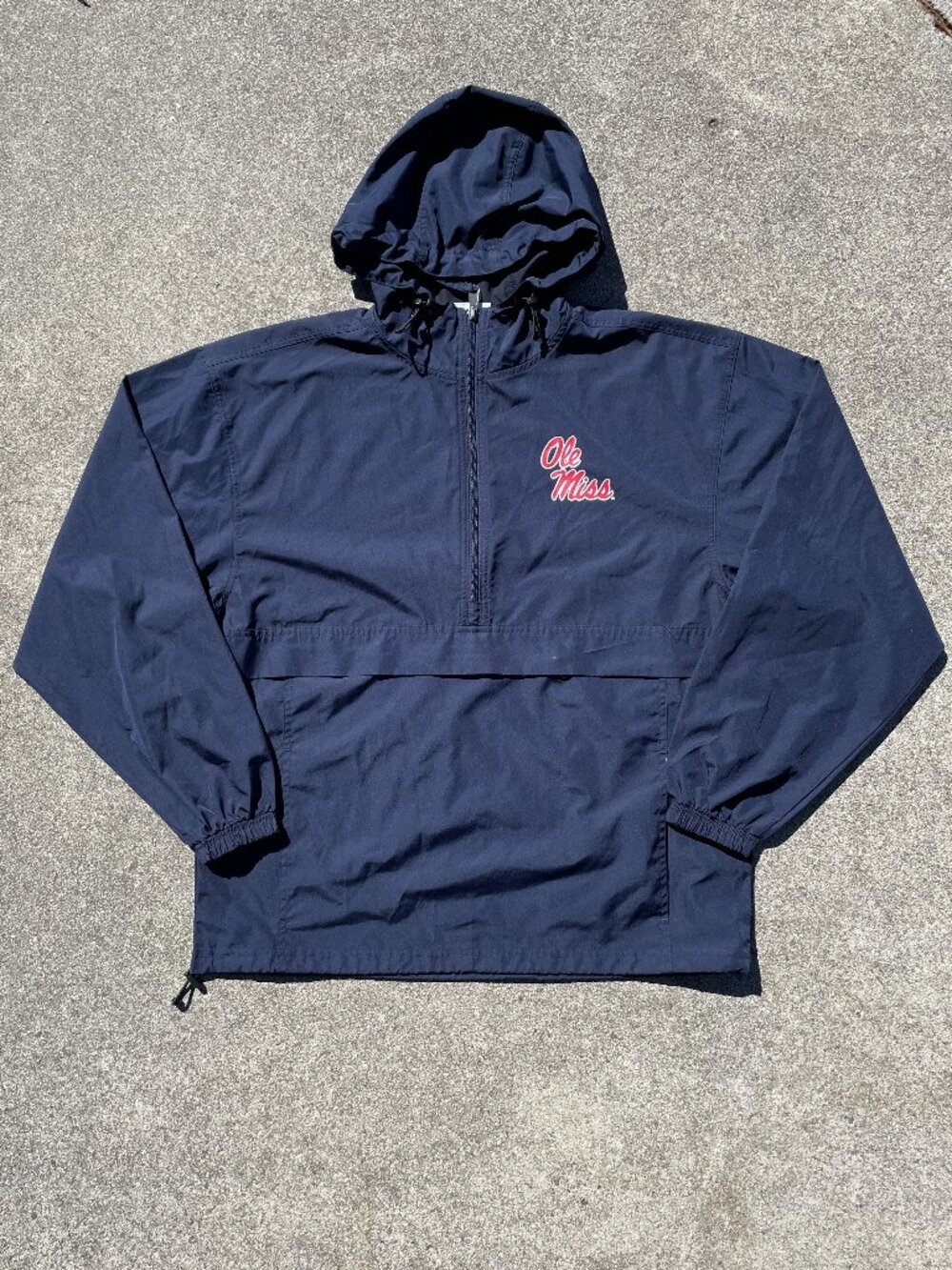 Champion Ole Miss Rebels Packable Anorak Windbreaker Half Zip Hooded Navy M